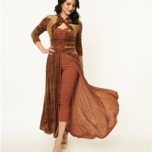 Unique Vintage Orange/Olive Velvet Duster